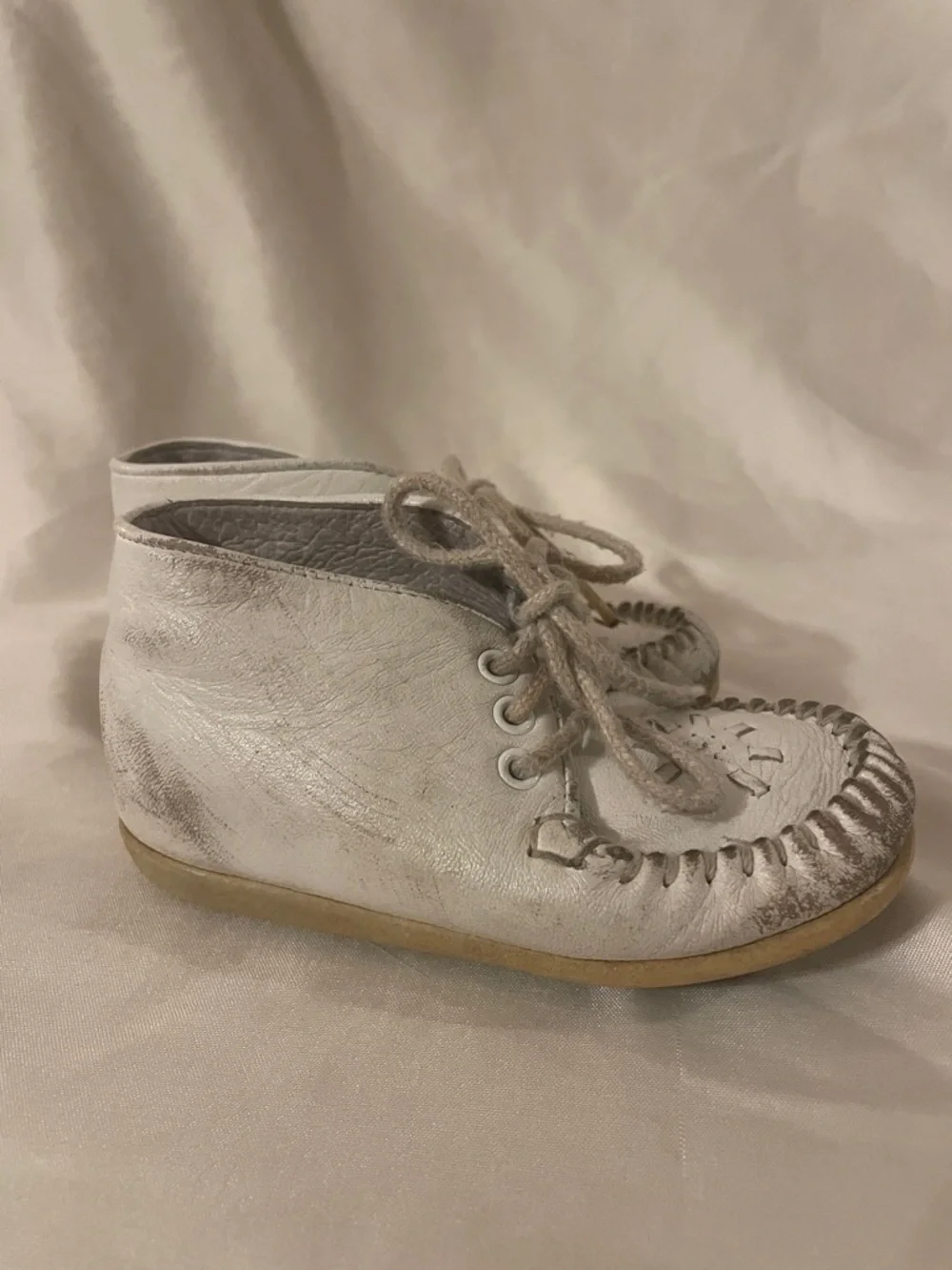 Vintage baby Buster Brown leather White walking Lace-Up Shoes high tops